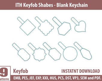 ITH Key fob Machine Embroidery Design | Blank Keychain Embroidery Pattern | In the Hoop Keyfob Embroidery | Different Shapes Key fob Design