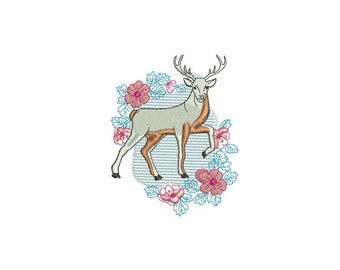 Deer Floral Machine embroidery design / Deer floral flowers / wild animal