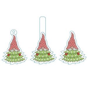 ITH Gnome Christmas Tree Key Fob Embroidery Pattern / Christmas Genome feltie / Gnome snap tab / Christmas Gnome Keychain / Gnome Xmas Tree