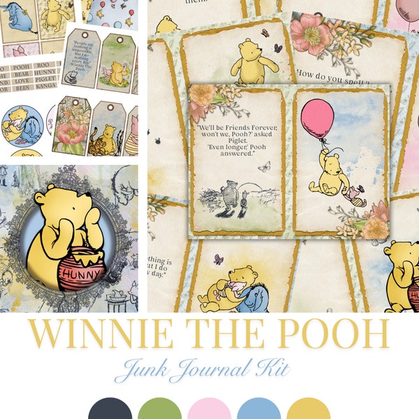 Junk Journal, Winnie the Pooh, Junk Journal Pages, Embellishments, Junk Journal Kit, Scrapbook Kit, Journaling Supplies Ephemera, Printables