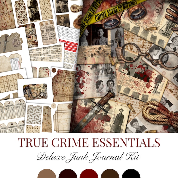 Junk Journal, True Crime Essentials, Junk Journal Pages, Detective, Junk Journal Kit, Scrapbook Kit, Journaling Supplies Ephemera, Printable