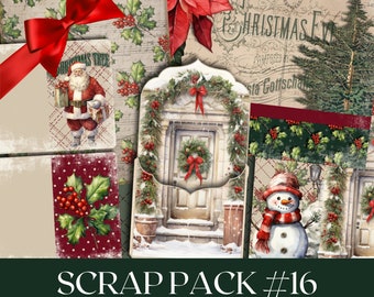Junk Journal, Holly Jolly Scrap Pack, christmas Junk Journal Pages, Junk Journal Kit, Scrapbook Kit, Journaling Supplies, PRINTABLES