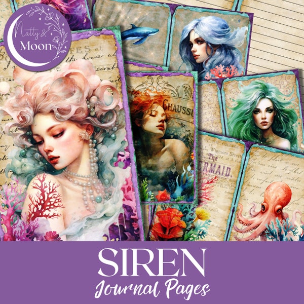 Junk Journal, Siren, mermaid Junk Journal Pages, mermaid Journal, Junk Journal Kit, Scrapbook Kit, Journaling Supplies, PRINTABLES