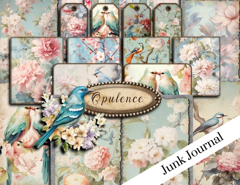 Opulence Junk Journal Kit Vintage Birds Scrapbook Elements Etsy