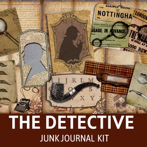 Vintage Detective Junk Journal Kit, Mystery Case File, Retro Pages with Ephemera, rustic Scrapbook Kit, Sherlock Holmes Digital Papers