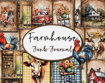 Farmhouse Junk Journal Kit, Rustic Journal Pages, Printable Vintage Ephemera, Retro Scrapbook Elements, Digital Stickers, Collage Sheet