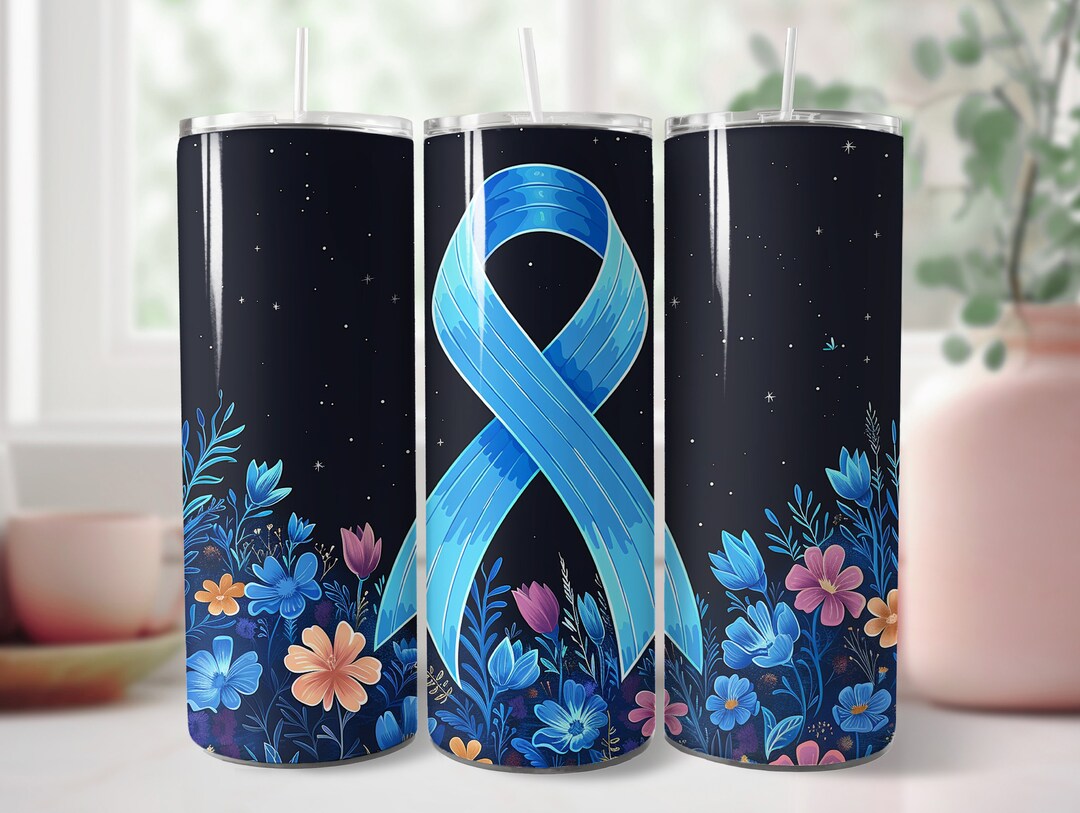 Light Blue Ribbon Awareness 20oz Skinny Tumbler Sublimation Design PNG ...
