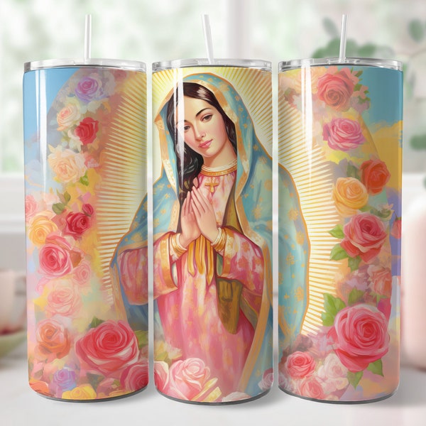 Our Lady of Guadalupe 20 oz Skinny Tumbler Sublimation Design Straight Tumbler Wrap PNG Sublimation Tumbler PNG Virgen De Guadalupe