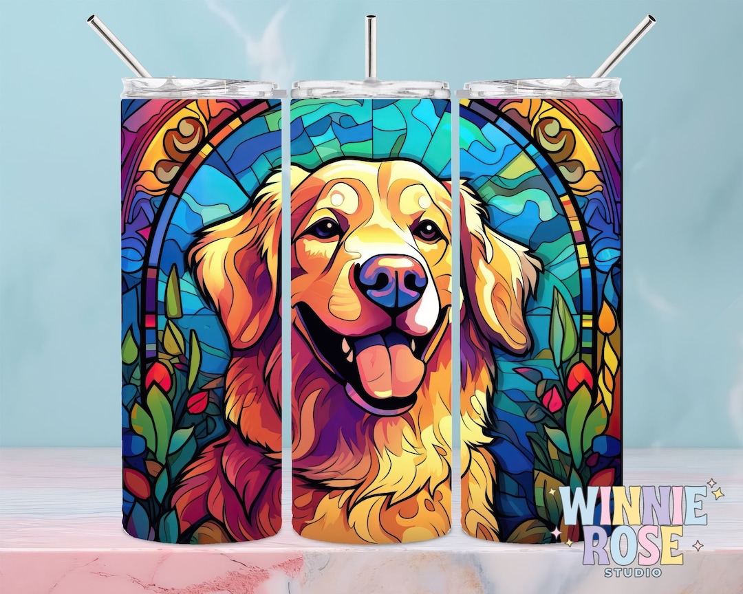 Golden Retriever Stained Glass 20 Oz Skinny Tumbler - Etsy
