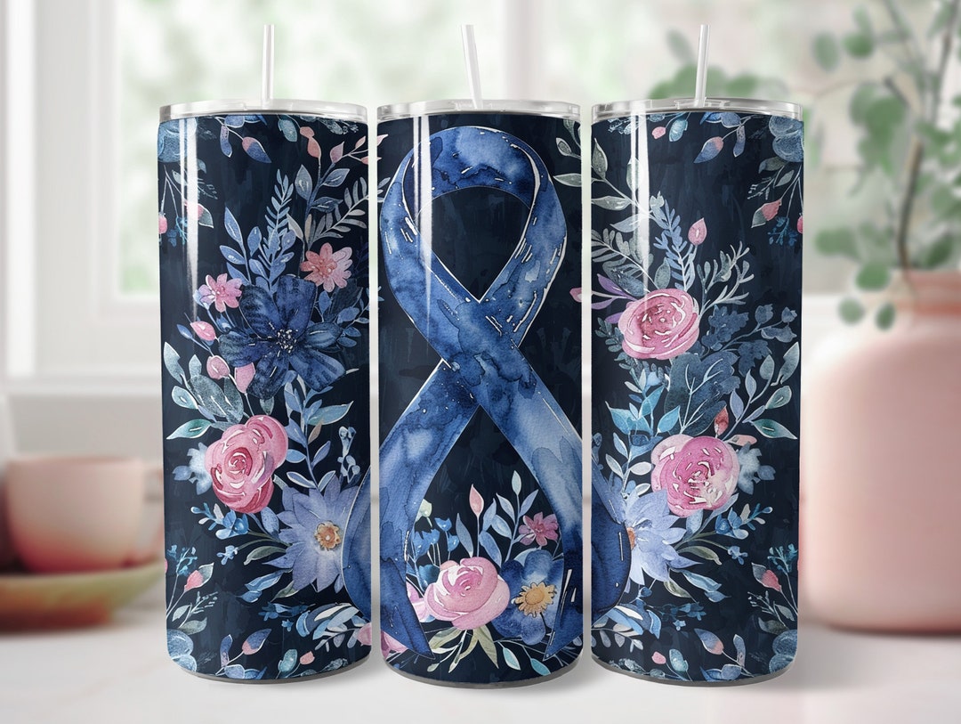 Dark Blue Ribbon Awareness 20oz Skinny Tumbler Sublimation Design PNG ...