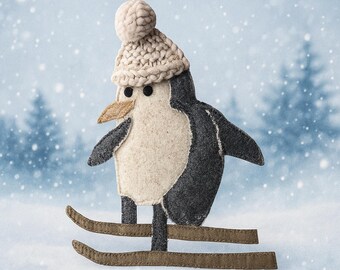 Skier Penguin Patch Applique: Handmade Kids' Cloth Embellishment