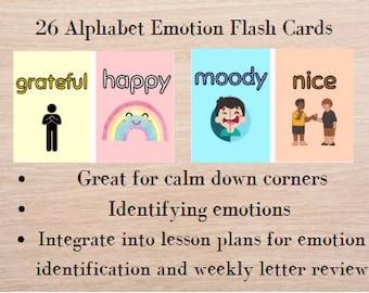 Alphabet Emotional Regulation Flashcards, 26 Emotions for Self-Identification and Calm Down Corner