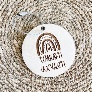 Rainbow bag tag, bag tag personalized, bag tag kids, bag tag for kids, bag tag for backpack, personalized bag tag, wood bag tag, custom tag