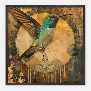 Opera d'arte spirituale del colibrì peruviano con invocazione, arte sciamanica andina - SiwarQ'enti
