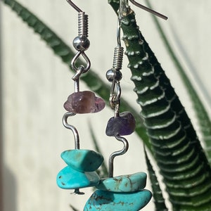 Simplistic Amethyst and Turquoise Uniquely Crafted Earrings