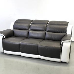 LEATHER CINEMA SOFA 3-Seater Relax Sofa Electric Reclining Function Couch Home Cinema Brown White