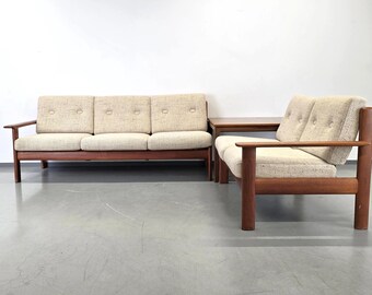 KNOLL ANTIMOTT TEAK Sofa holz couch L ecksofa beige vintage wolle couchtisch