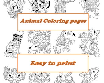 Páginas para colorir de animais - 25 páginas para colorir de animais para meninos, meninas, adolescentes, crianças, atividades de festa de aniversário de animais, festa de aniversário infantil