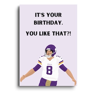 Cartão de aniversário inspirado na NFL | Cartão Kirk Cousins | Futebol Americano