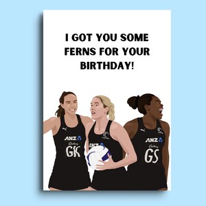 Carte d'anniversaire inspirée des fougères argentées | Carte inspirée du netball néo-zélandais Kelly Jackson Maddy Gordon Grace Nweke