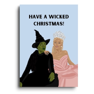 Op Wicked geïnspireerde kerstkaart | Ariana Grande als Glinda en Cynthia Erivo als op Elphaba geïnspireerde kaart