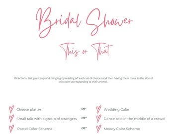 Bridal Shower |This or That | Printable