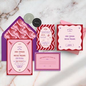 Funky Wedding Bundle - Quirky, Hand-Drawn Style, Wavy & Colorful Suite + Save the Date