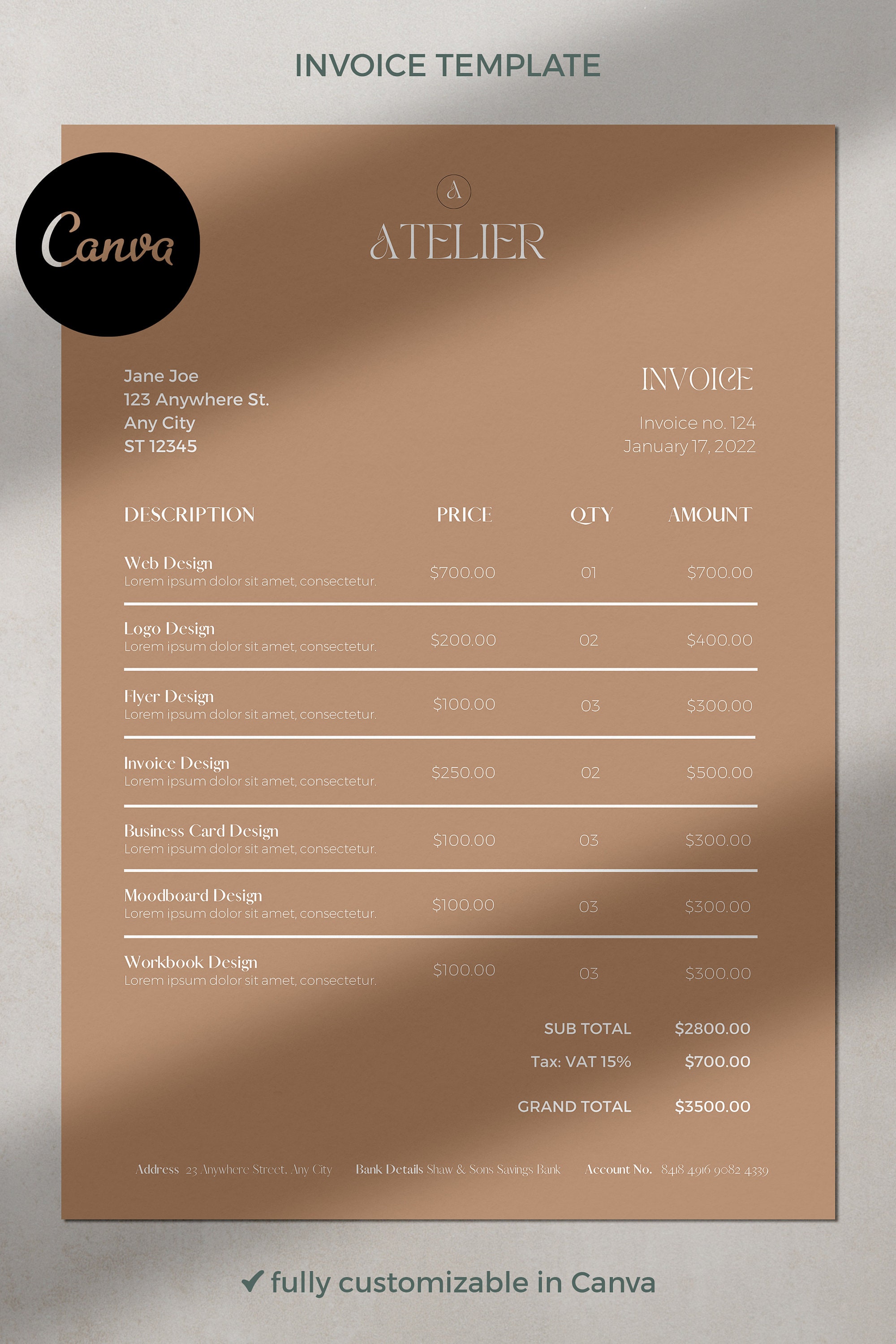 Printable Invoice Template Business Invoice Editable - Etsy