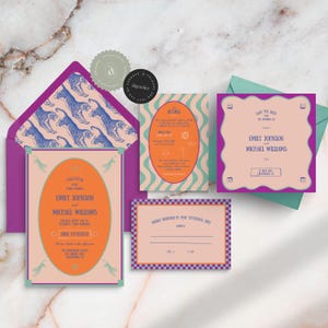 Funky Wedding Bundle - Quirky, Hand-Drawn Style, Wavy & Colorful Suite + Save the Date