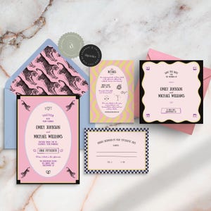 Funky Wedding Bundle - Quirky, Hand-Drawn Style, Wavy & Colorful Suite + Save the Date