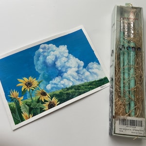 Studio Ghibli scene original gouache painting  | Clouds | Sunflowers |  Wall Art