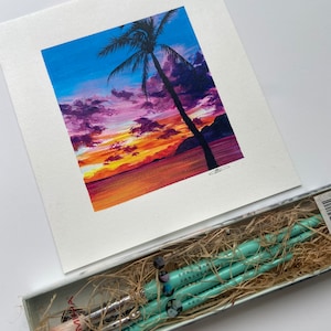 Miami sunset original gouache painting | Wall Art | Handmade |