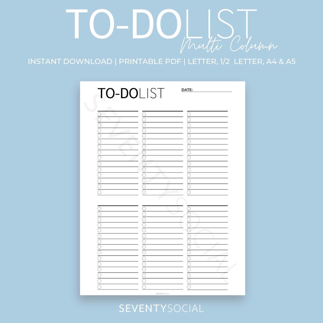 To Do List Instant Download Printable PDF A4/A5/US Letter/half Letter 6 ...