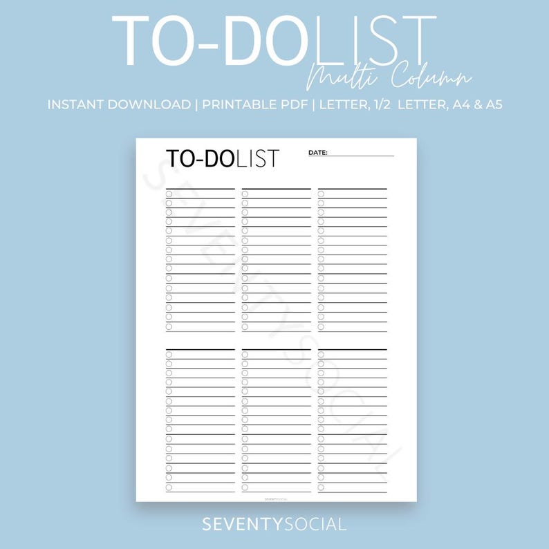 To Do List Instant Download Printable PDF A4/A5/US Letter/half Letter 6 ...
