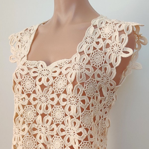 Crochet Flowers T-shirt, Summer Handmade Clothing