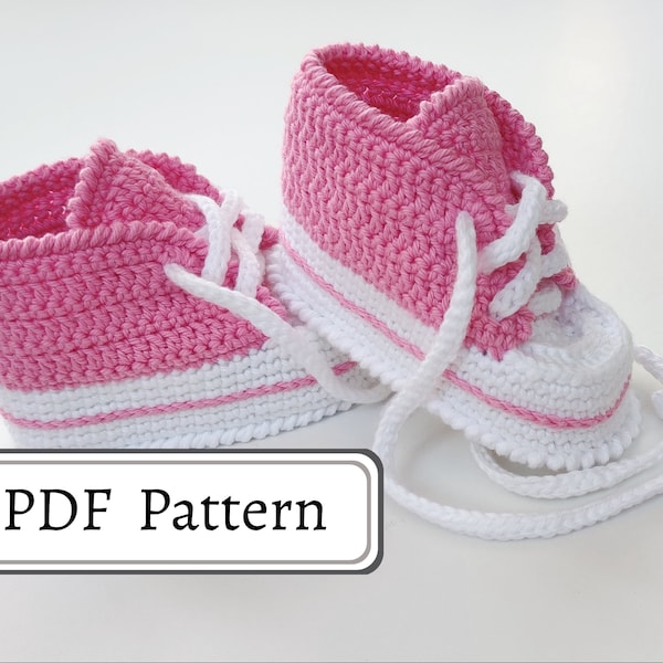 Baby booties crochet PDF pattern, learn how to crochet shoes for your baby, easy crochet high top sneakers, newborn to 9 month sizes