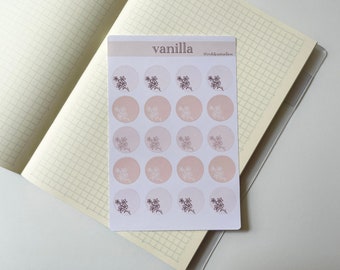 Flower Circle Sticker Sheet Vanilla Color, Cute Sticker Sheet, Floral Design Stickers, Cute Bullet Journal Stickers, Bujo Sticker Sheet