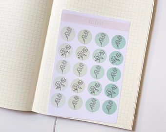 Mint Flower Bullet Journal Stickers, Planner Stickers