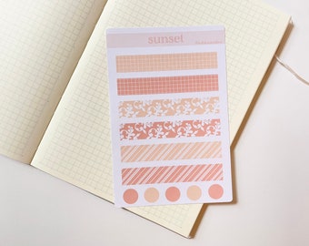 Sunset Washi Tape Sticker Sheet, Floral Bullet Journal Stickers