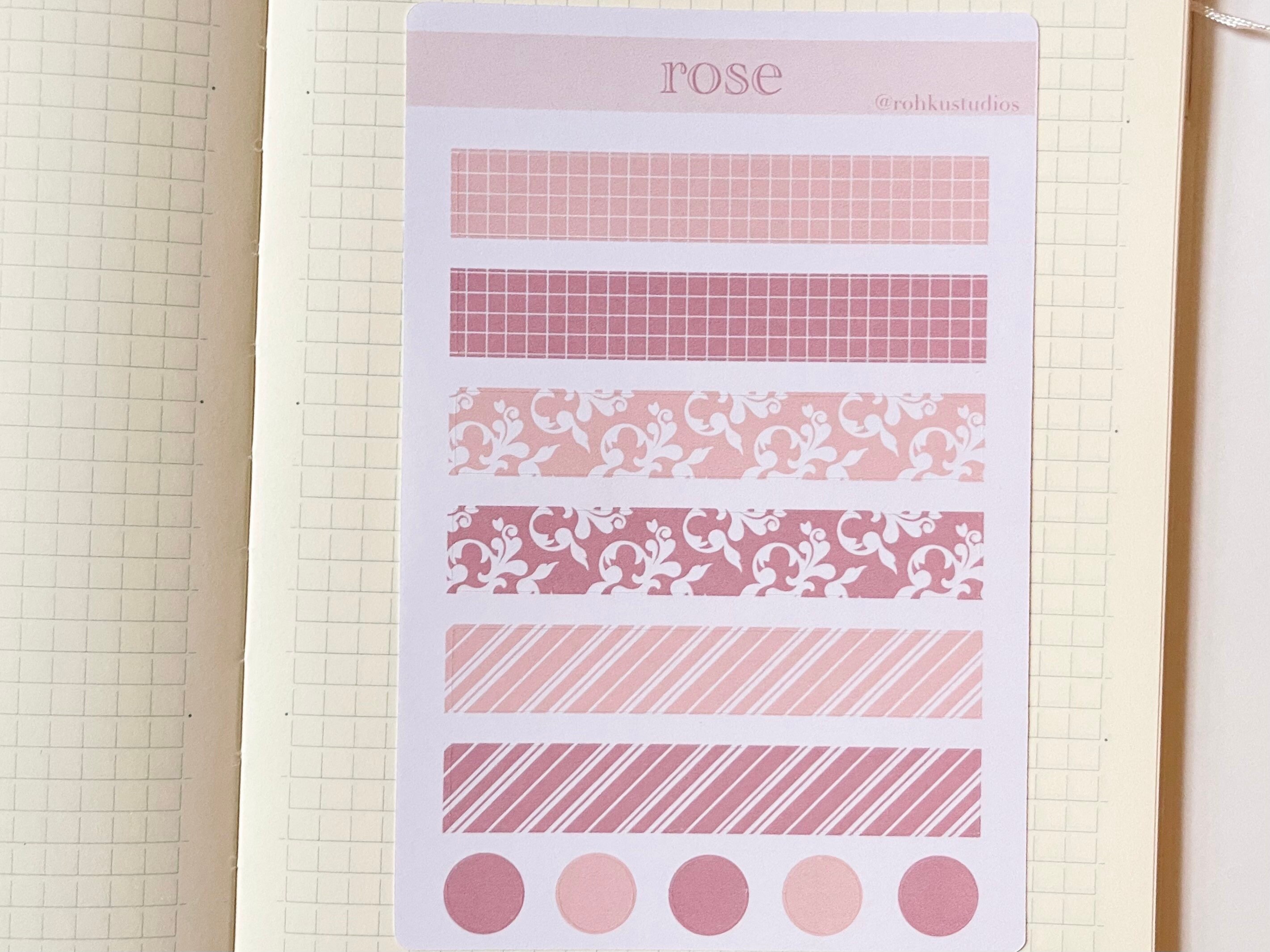 Washi Tape Sticker Sheet Rose Color Stripes and Floral Design, Cute ...