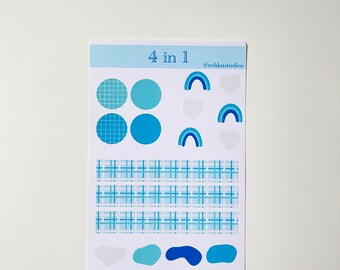 Blue Aesthetic Planner Sticker Sheet, Scrapbooking Stickers