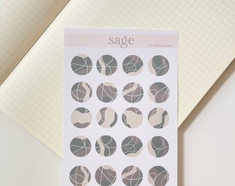 Marble Design Circle Stickers Sage Color, Cute Circle Stickers, Sticker Sheet, Bullet Journal Stickers, Cute Bujo Stickers