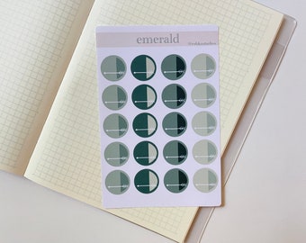 Circle Sticker Sheet, Cute Bujo Stickers, Minimalistic Design Sticker Sheet Emerald Color, Bullet Journal Stickers, Aesthetic Stickers