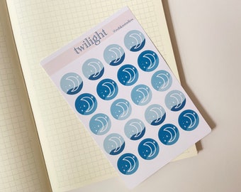 Moon Crescent Design Twilight Color, Cute Sticker Sheet, Circle Sticker Sheet, Bullet Journal Stickers