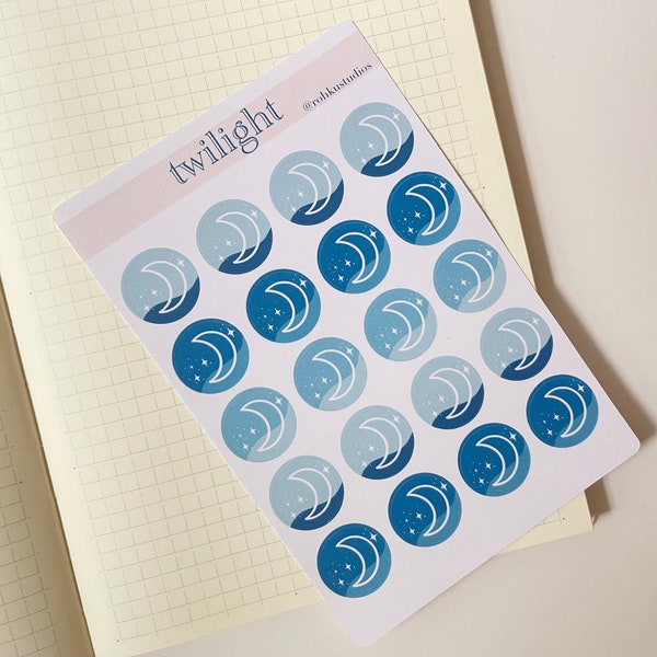 Moon Crescent Design Twilight Color, Cute Sticker Sheet, Circle Sticker Sheet, Bullet Journal Stickers