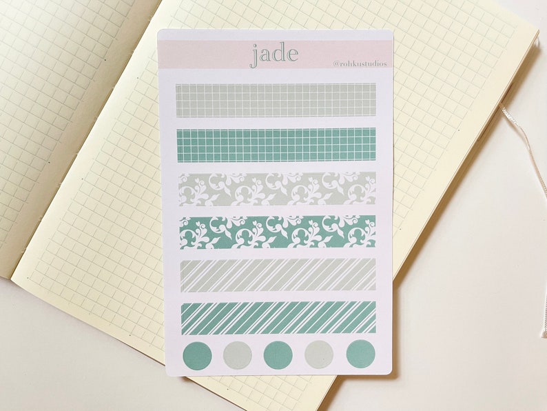 Jade Washi Tape Sticker Sheet, Floral Stripes, Bujo Stickers - Etsy