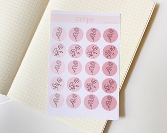 Floral Circle Sticker Sheet, Crepe Color, Bujo Planner Stickers