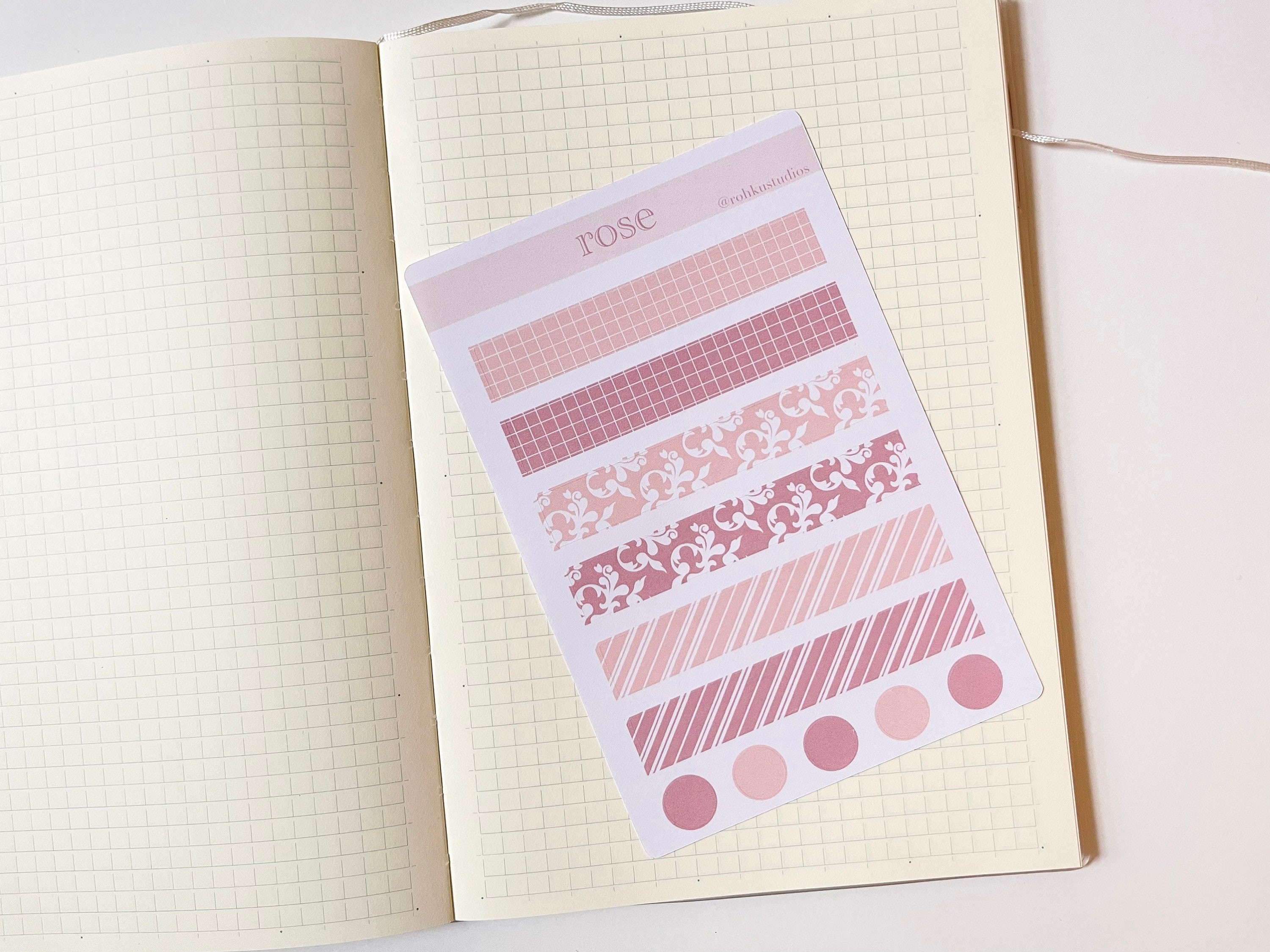 Washi Tape Sticker Sheet Rose Color Stripes and Floral Design, Cute ...