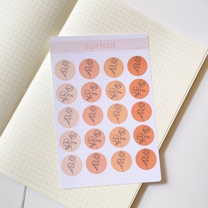 Bullet Journal Stickers, Cute Flower Circle Sticker Sheet, Apricot Color, Bujo Stickers, Aesthetic Planner/Agenda Stickers, Orange Stickers