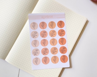 Apricot Flower Circle Stickers, Bujo Planner Stickers